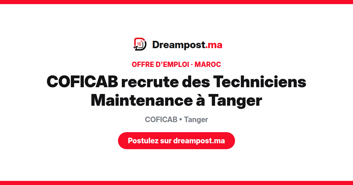 COFICAB recrute des Techniciens Maintenance à Tanger