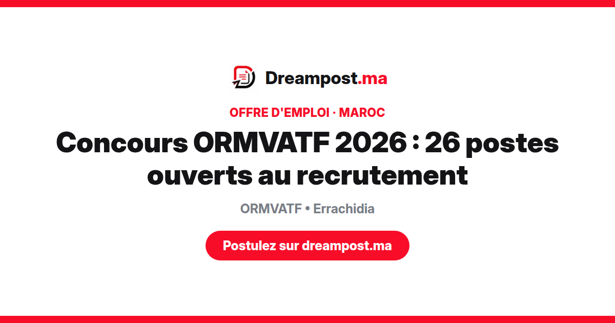 Concours ORMVATF 2026 : 26 postes ouverts au recrutement