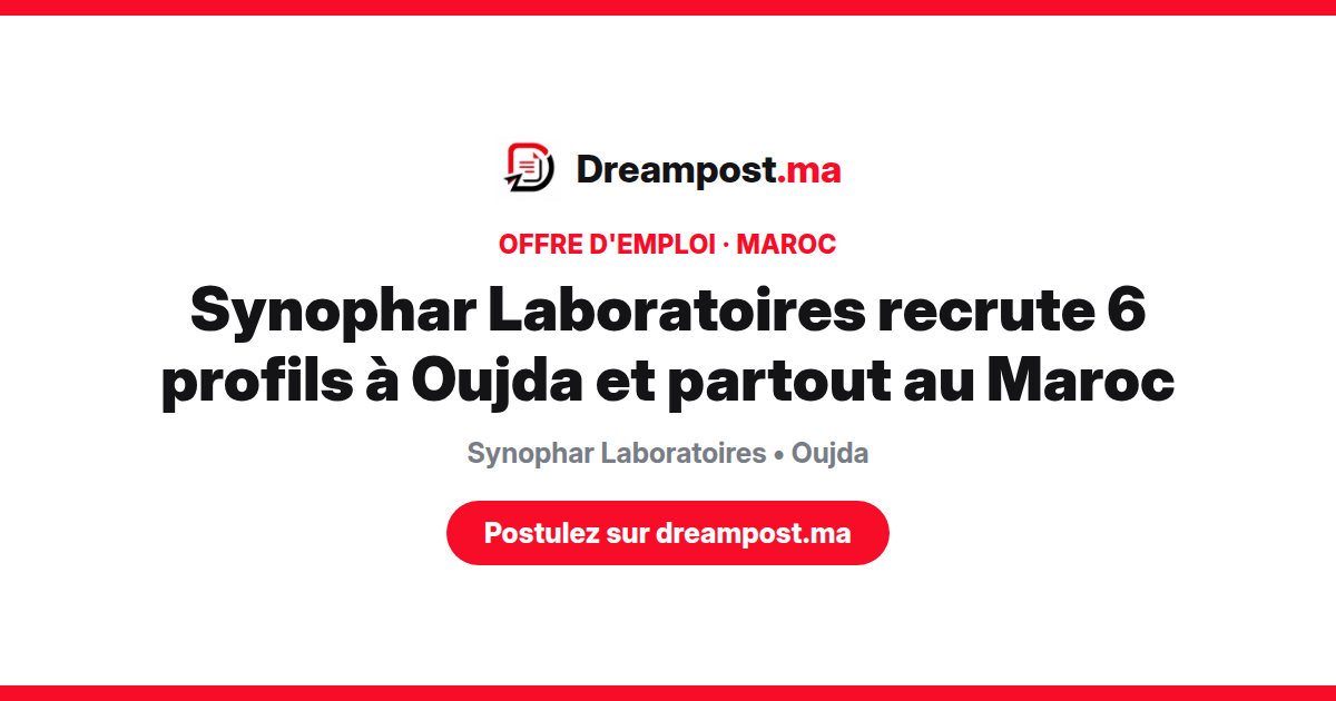 Synophar Laboratoires recrute 6 profils à Oujda et partout au Maroc