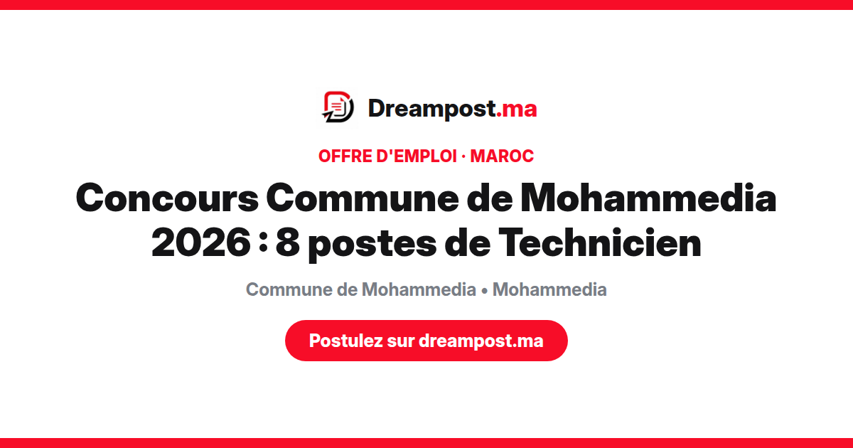 Concours Commune de Mohammedia 2026 : 8 postes de Technicien