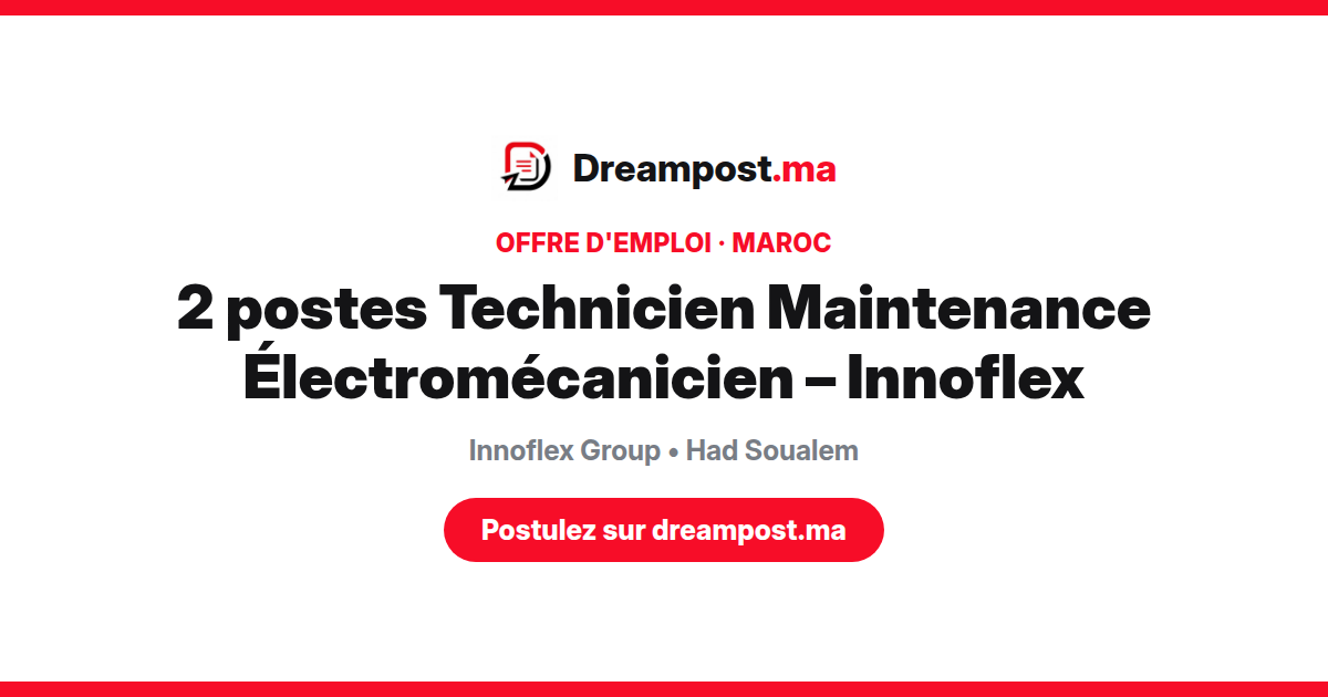 2 postes Technicien Maintenance Électromécanicien – Innoflex