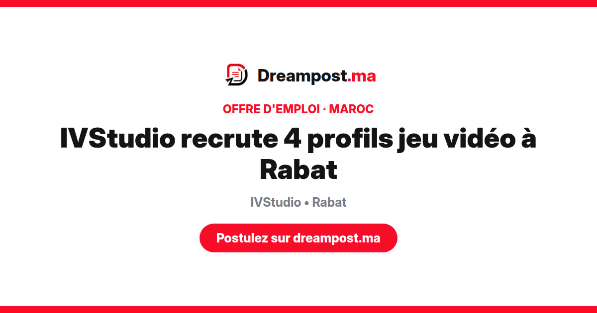 IVStudio recrute 4 profils jeu vidéo à Rabat