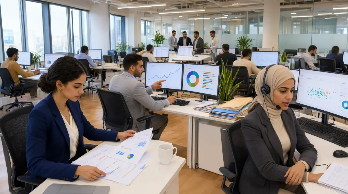 Agence de crédit à la consommation au Maroc : équipe de conseillers et contrôleurs