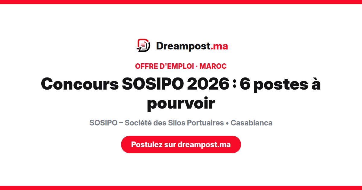 Concours SOSIPO 2026 : 6 postes à pourvoir