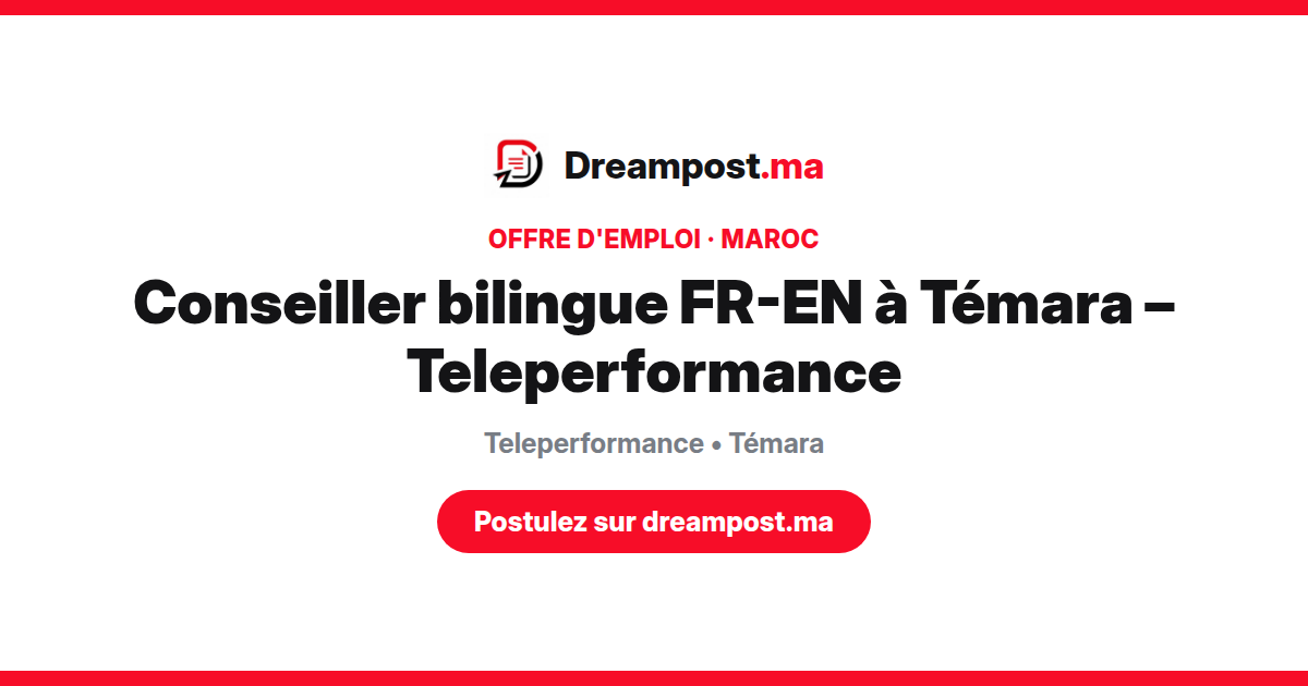 Conseiller bilingue FR-EN à Témara – Teleperformance