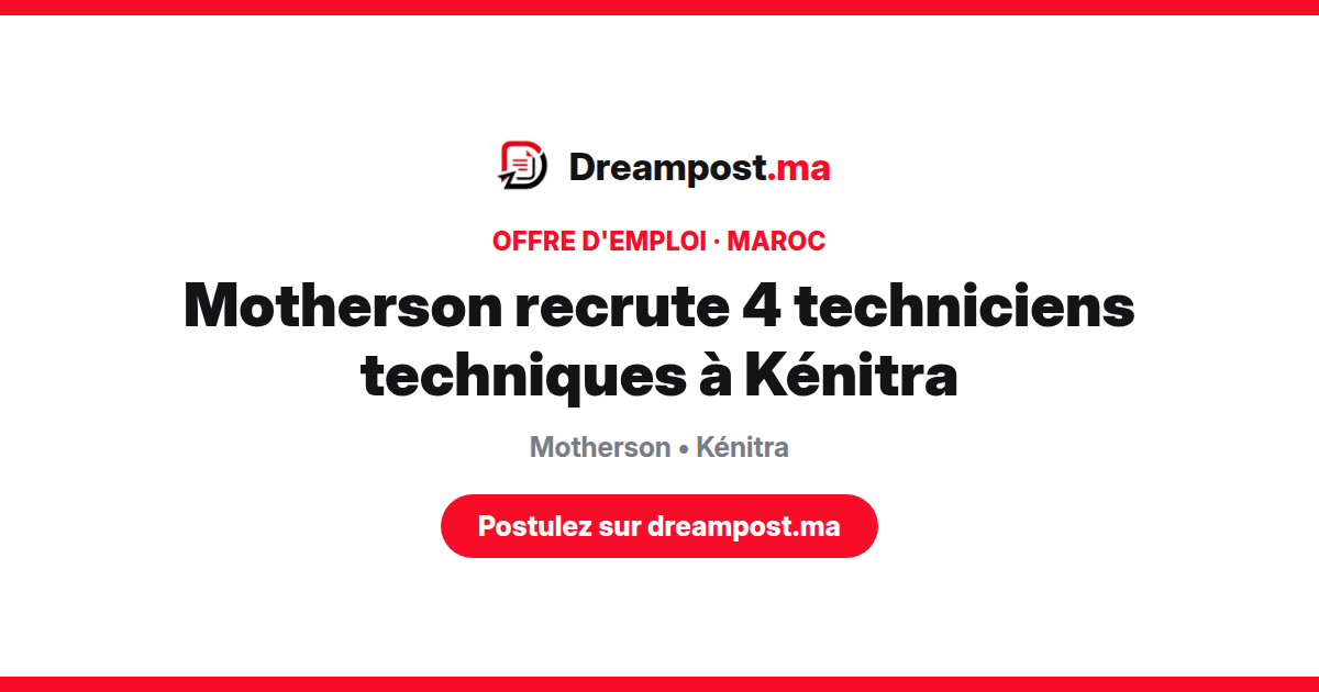 Motherson recrute 4 techniciens techniques à Kénitra