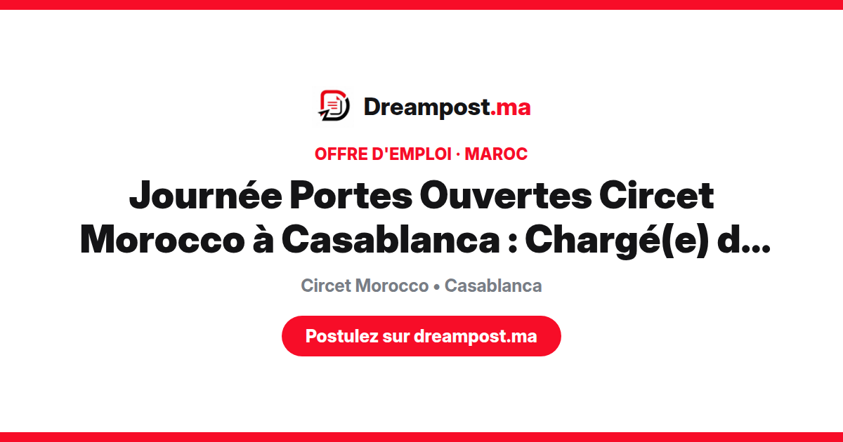 Journée Portes Ouvertes Circet Morocco à Casablanca : Chargé(e) de Conduite d'Activité