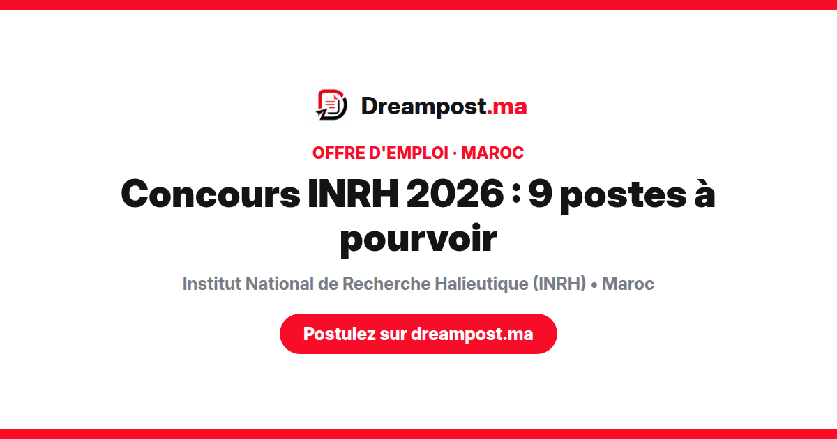 Concours INRH 2026 : 9 postes à pourvoir