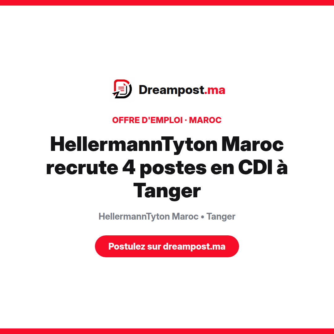 HellermannTyton Maroc recrute 4 postes en CDI à Tanger