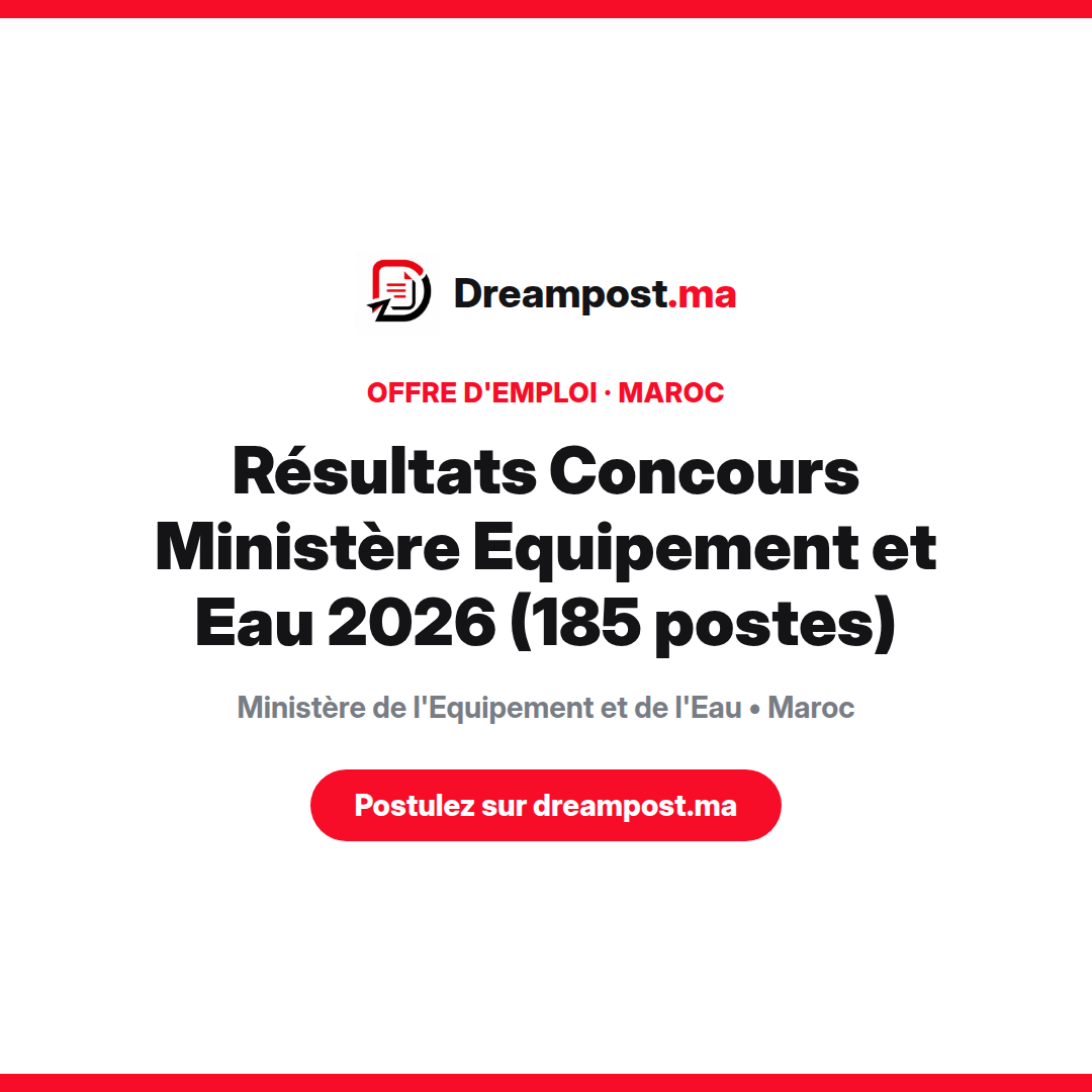Résultats Concours Ministère Equipement et Eau 2026 (185 postes)