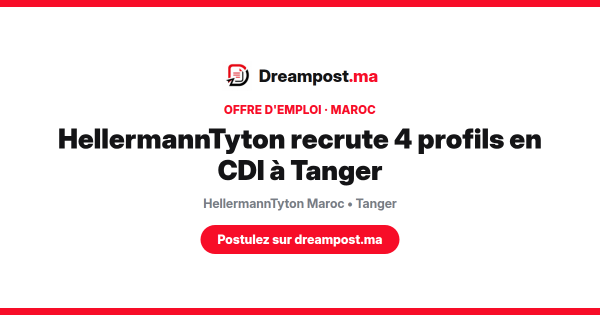 HellermannTyton recrute 4 profils en CDI à Tanger