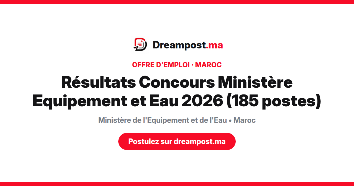Résultats Concours Ministère Equipement et Eau 2026 (185 postes)