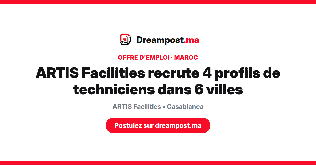 ARTIS Facilities recrute 4 profils de techniciens dans 6 villes