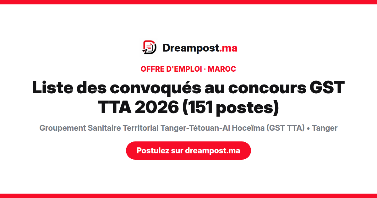 Liste des convoqués au concours GST TTA 2026 (151 postes)