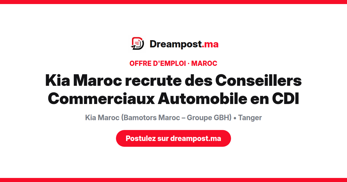 Kia Maroc recrute des Conseillers Commerciaux Automobile en CDI