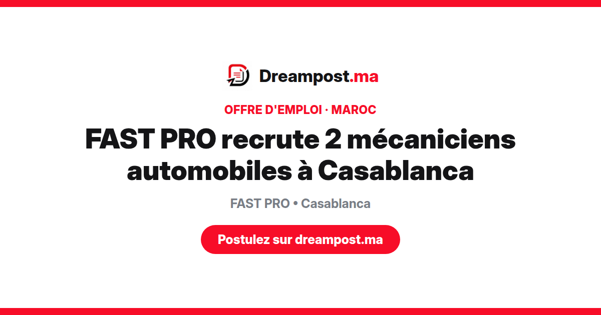 FAST PRO recrute 2 mécaniciens automobiles à Casablanca