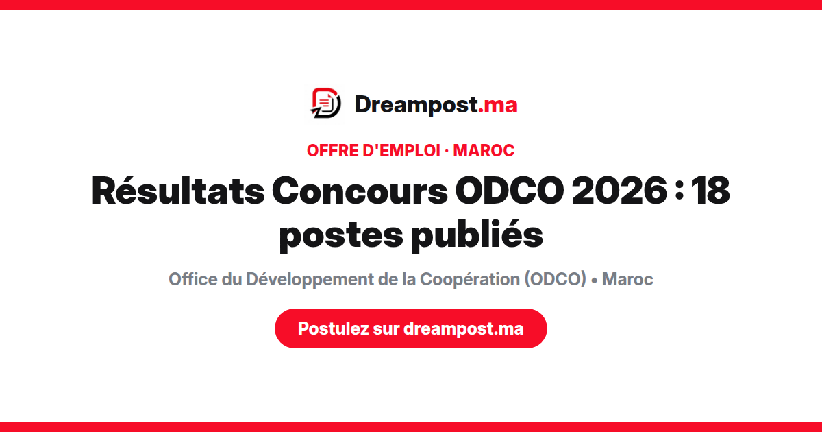 Résultats Concours ODCO 2026 : 18 postes publiés