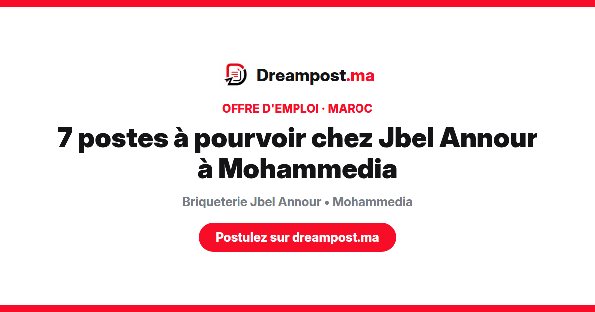 7 postes à pourvoir chez Jbel Annour à Mohammedia