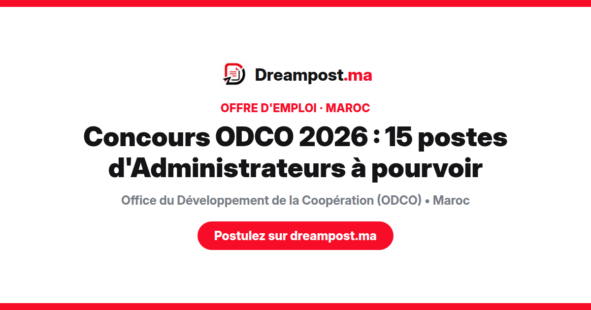 Concours ODCO 2026 : 15 postes d'Administrateurs à pourvoir