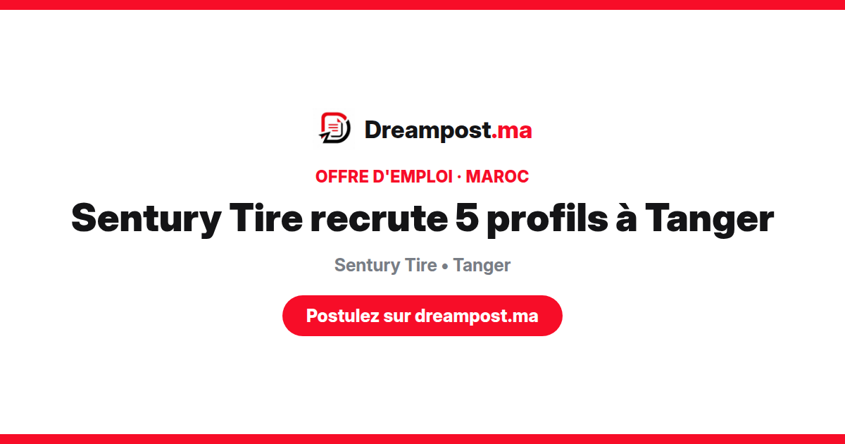 Sentury Tire recrute 5 profils à Tanger