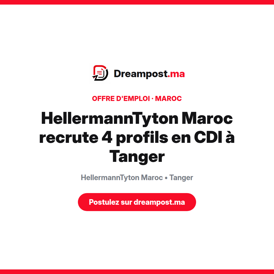 HellermannTyton Maroc recrute 4 profils en CDI à Tanger