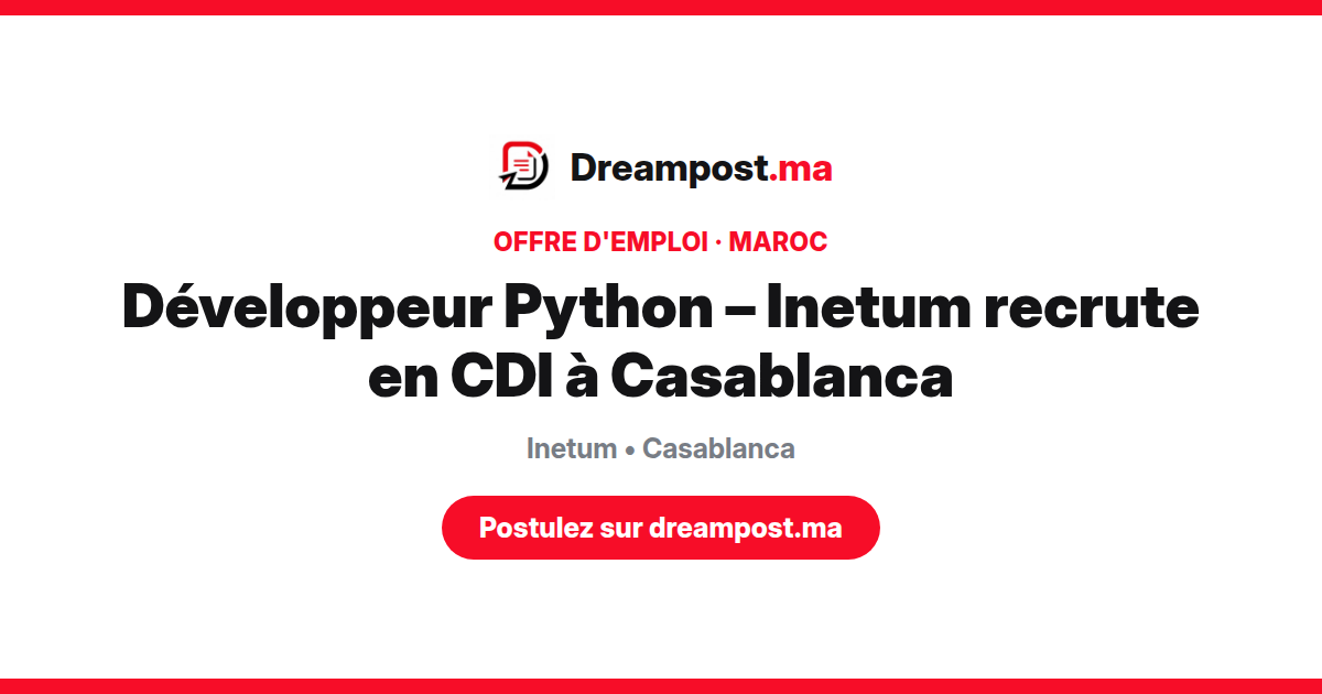 Développeur Python – Inetum recrute en CDI à Casablanca