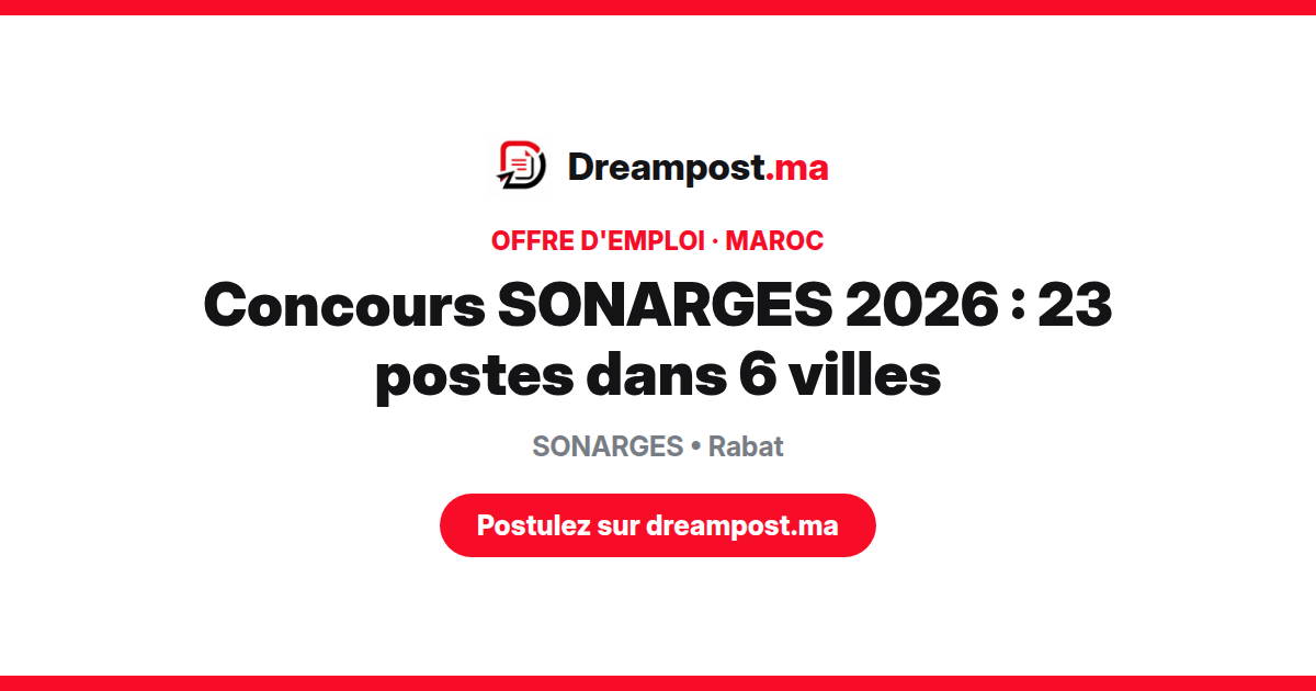 Concours SONARGES 2026 : 23 postes dans 6 villes