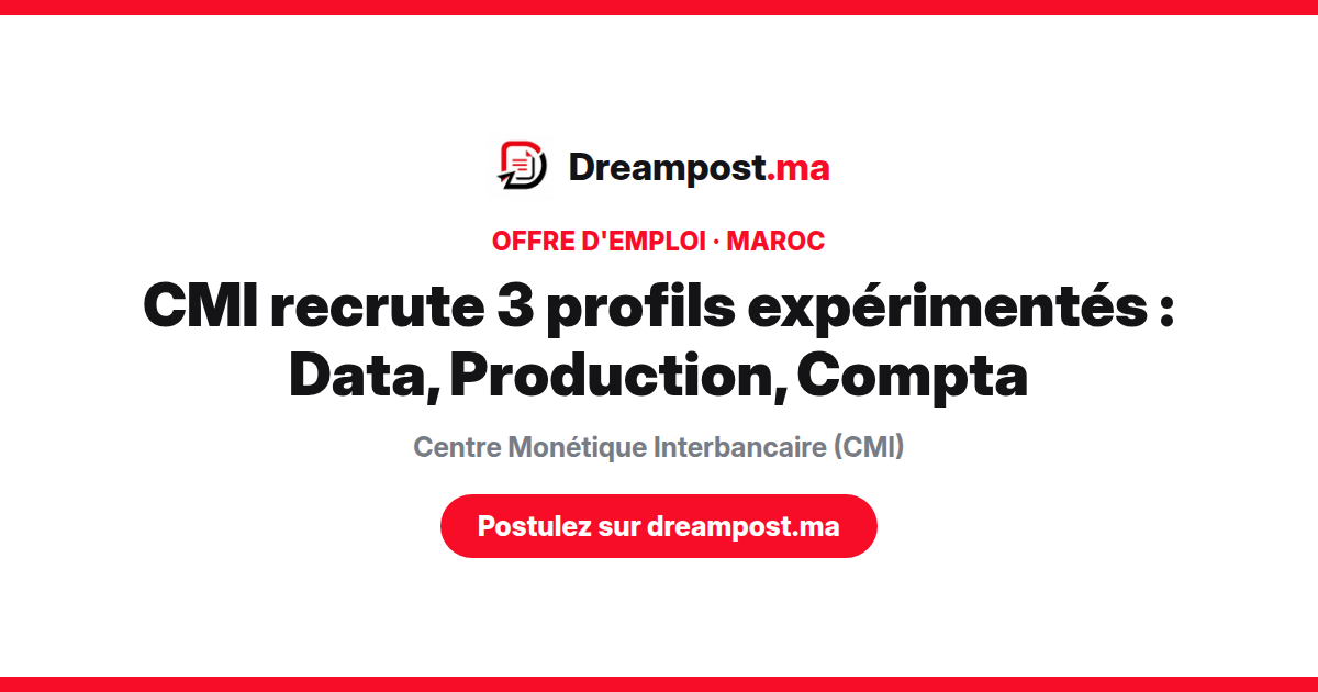 CMI recrute 3 profils expérimentés : Data, Production, Compta
