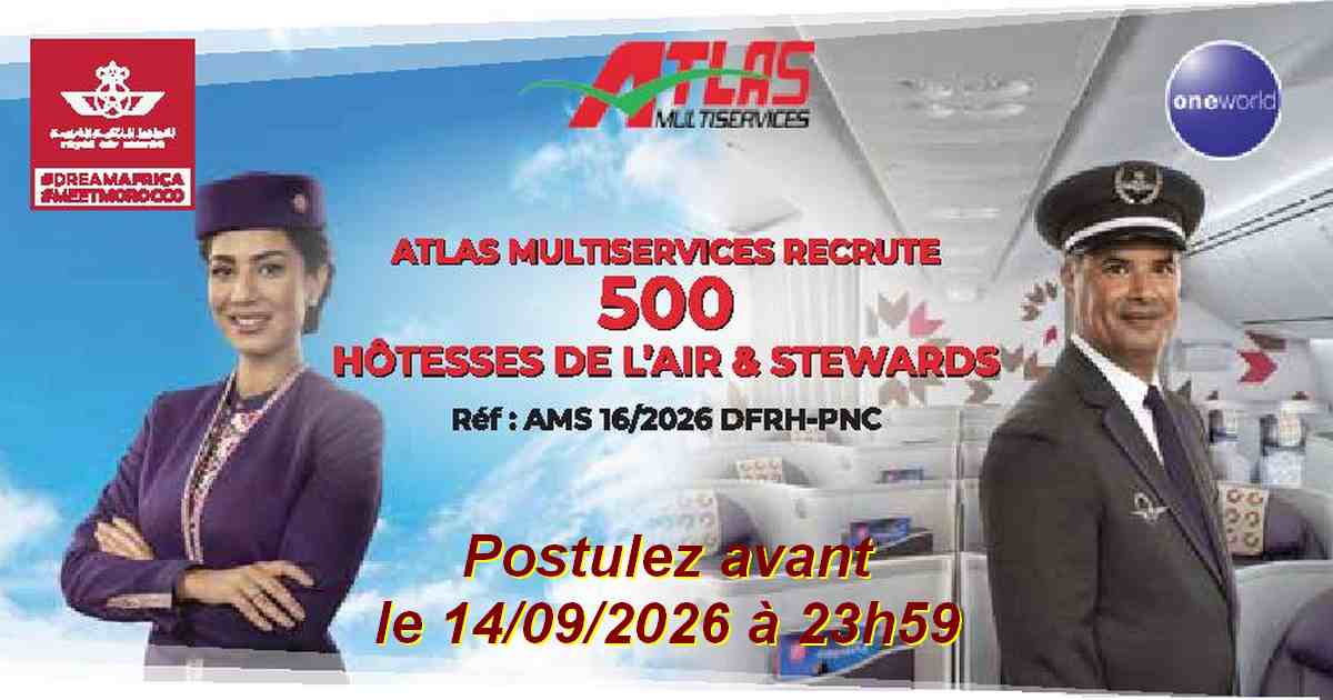 Recrutement 500 hôtesses de l'air et stewards Atlas Multiservices