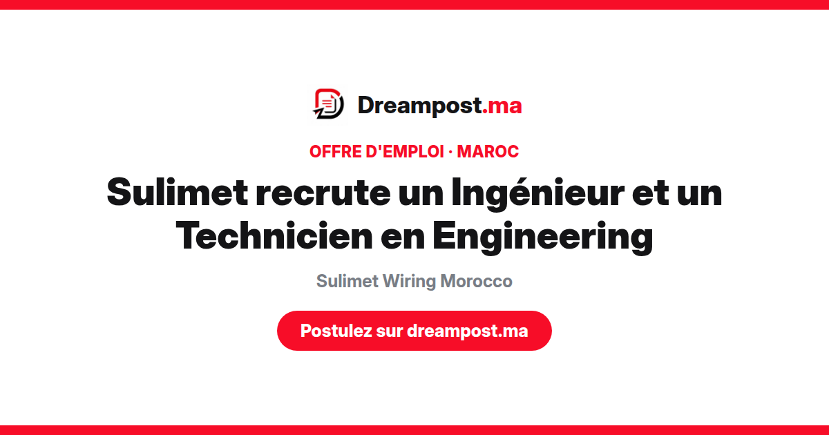 Sulimet recrute un Ingénieur et un Technicien en Engineering