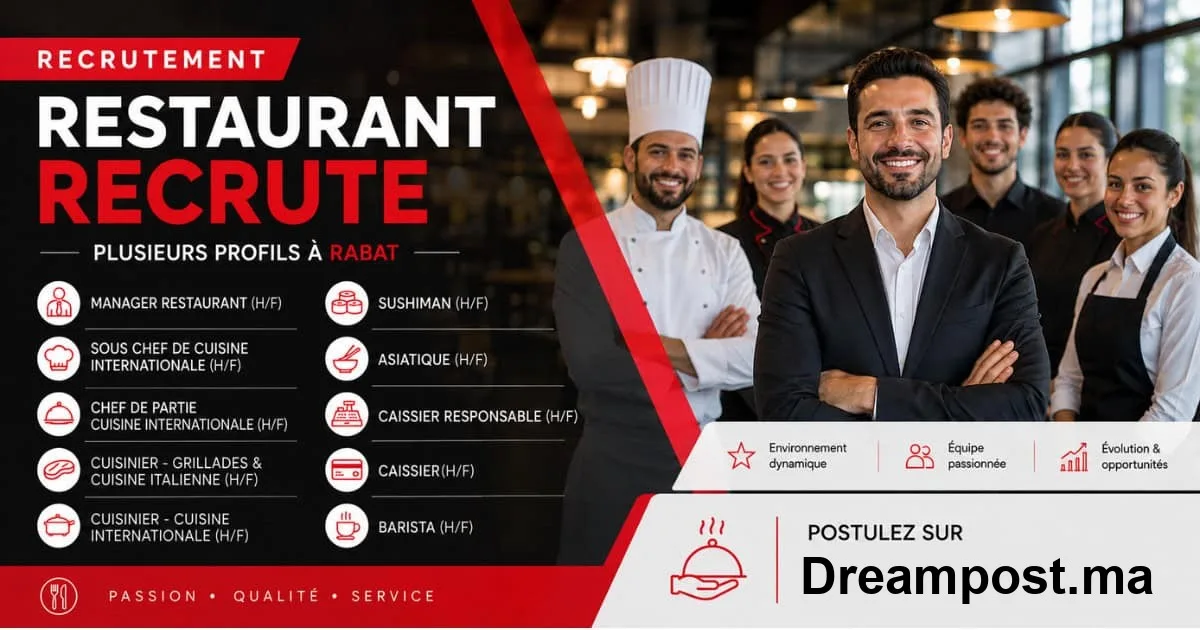 Offres d'emploi Restauration Rabat : Manager, Chefs, Cuisiniers, Barista
