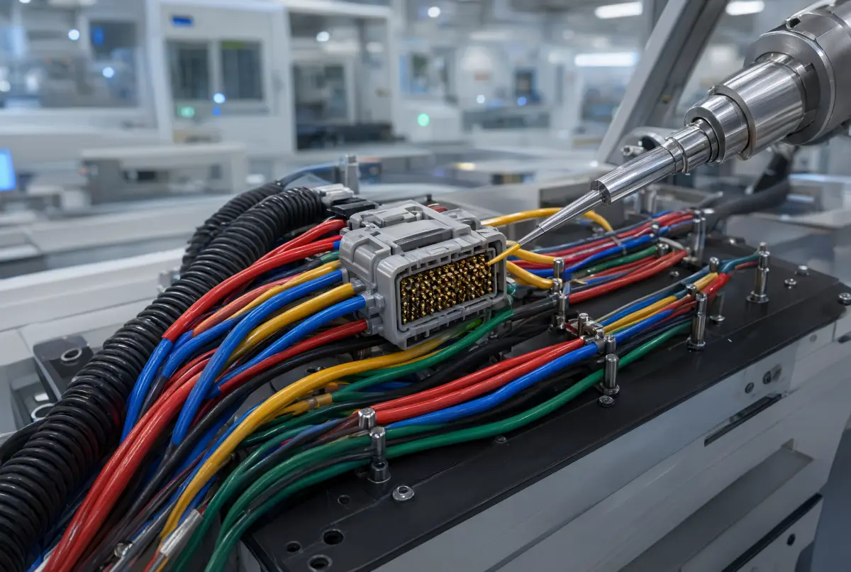 Ligne de production de faisceaux de câbles automobiles dans une usine