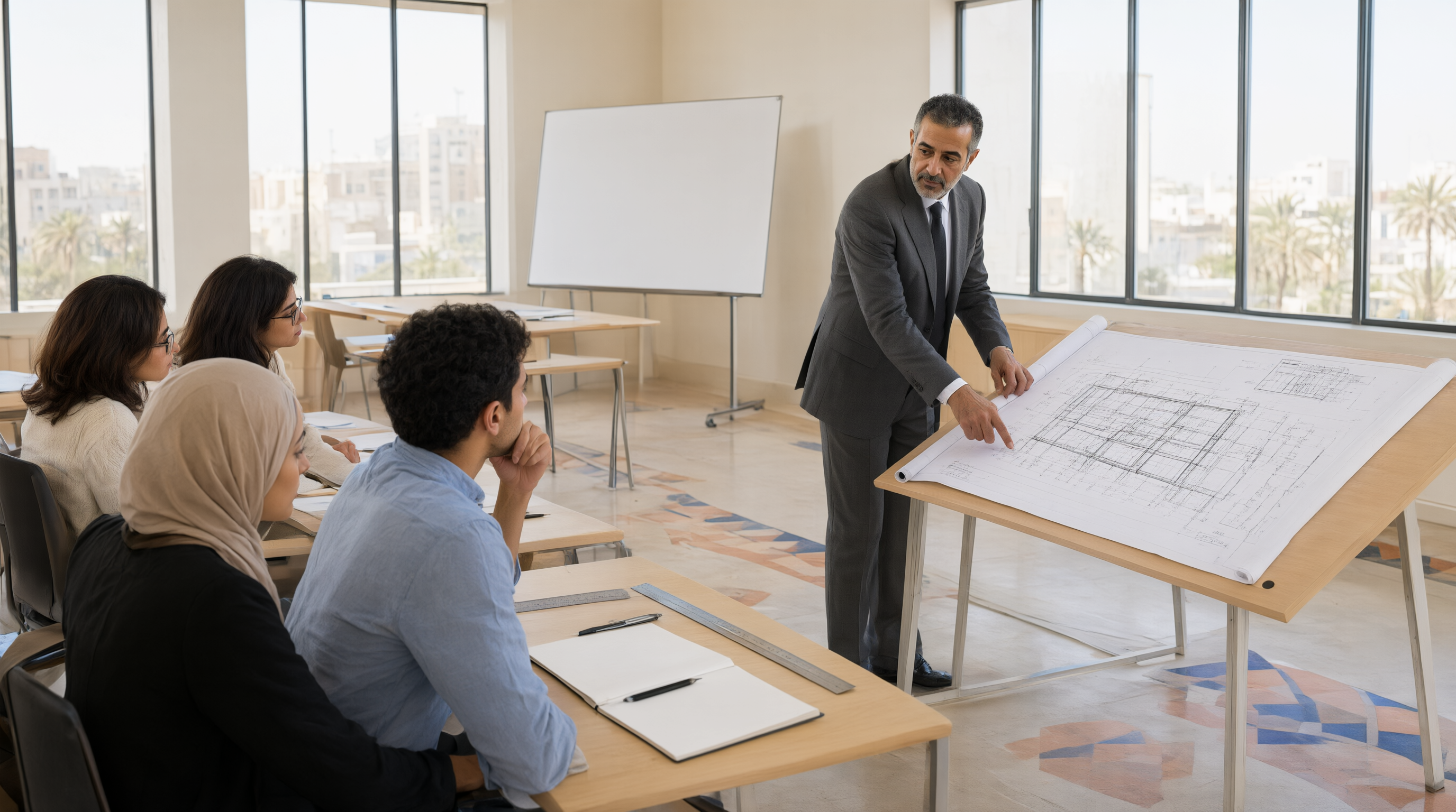 Salle de formation professionnelle avec un formateur et des apprenants