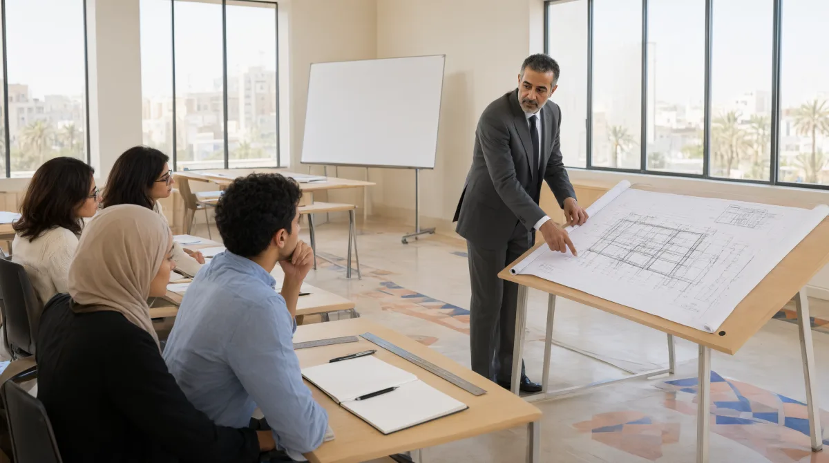 Salle de formation professionnelle avec un formateur et des apprenants